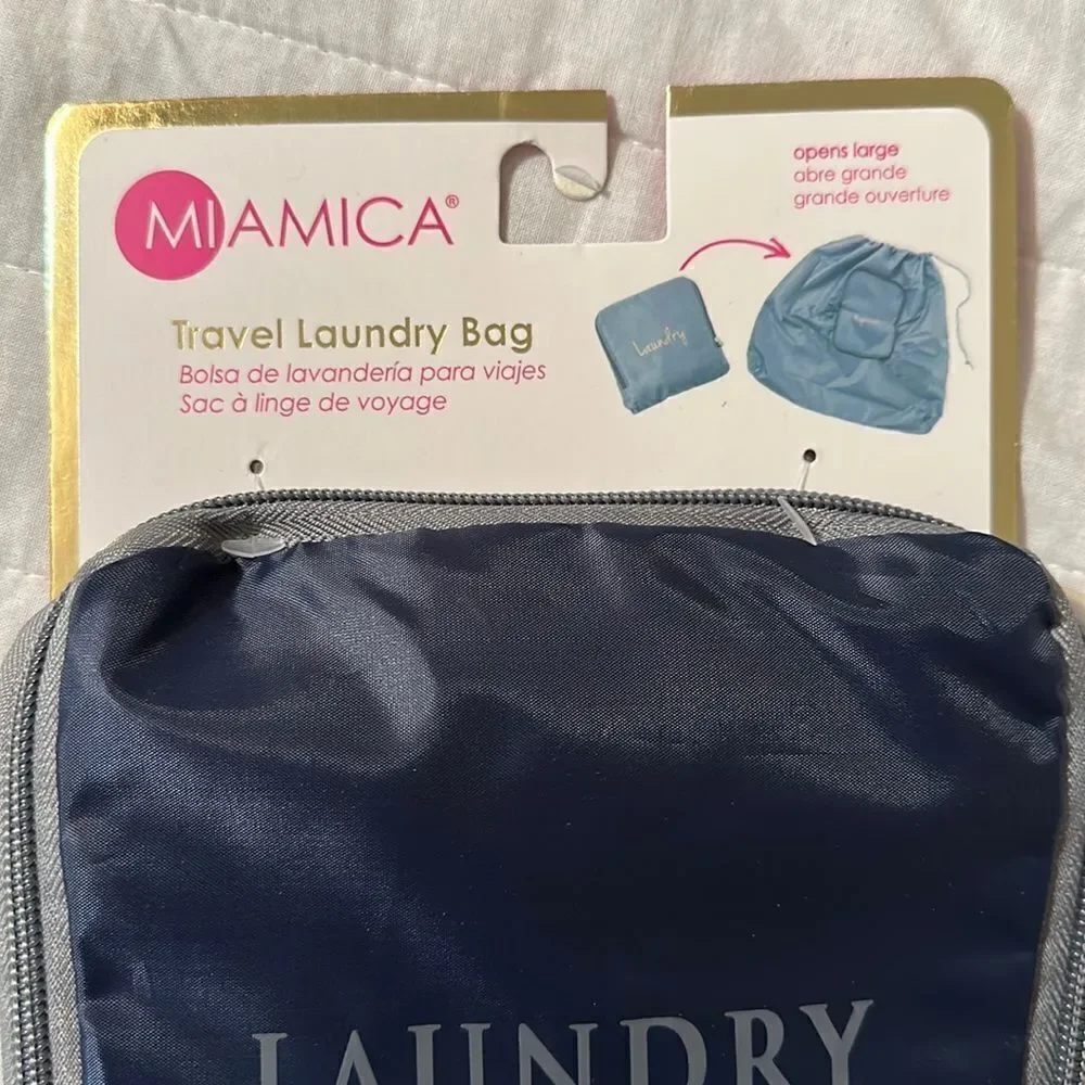 MIAMICA Navy Gray “Laundry” Foldable Travel Laundry Bag